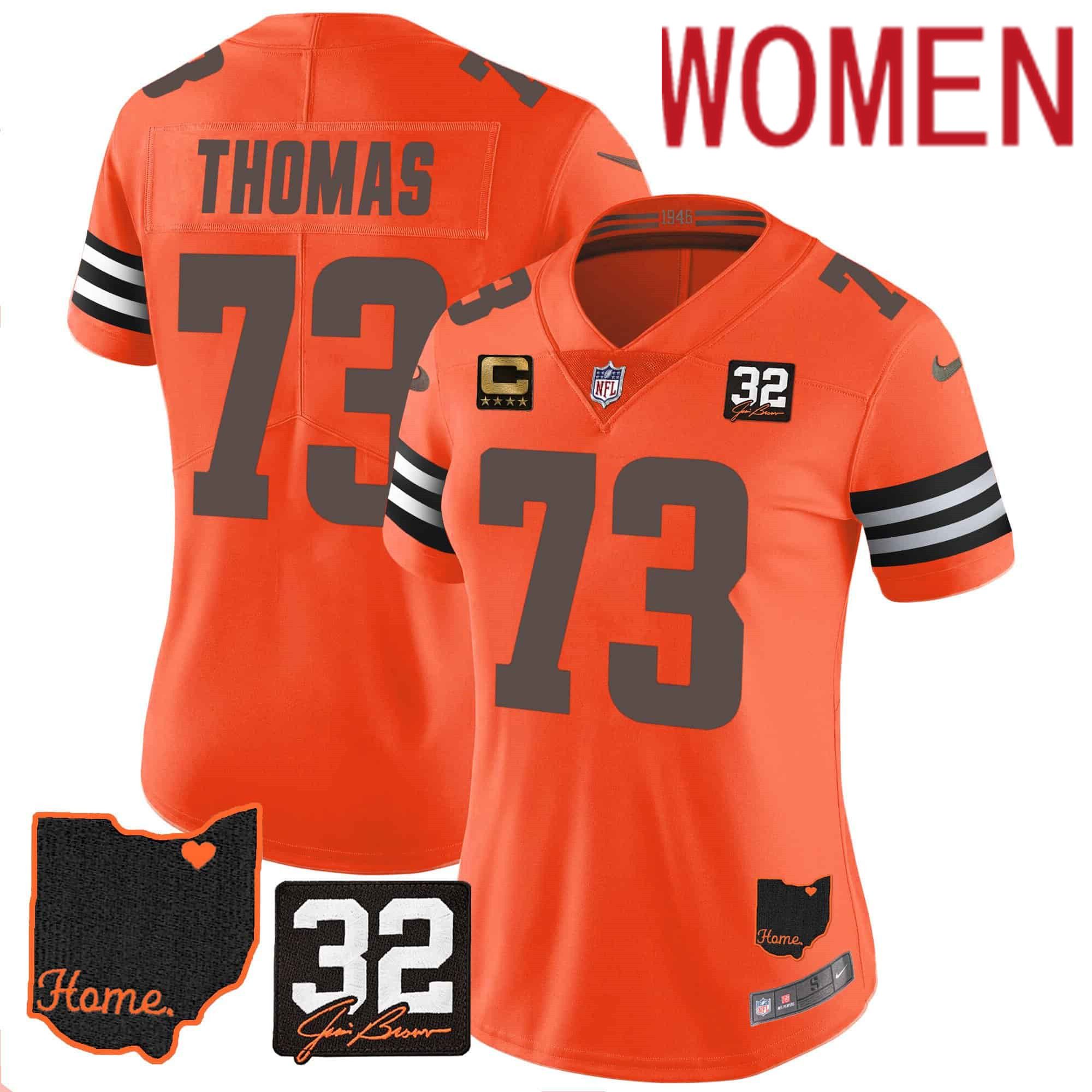 Women Cleveland Browns #73 Thomas Orange Memorial Home Patch 2024 Nike NFL Jersey->customized nfl jersey->Custom Jersey